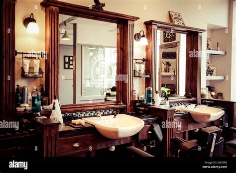 Men's barber shop, retro styled interior design Stock Photo - Alamy