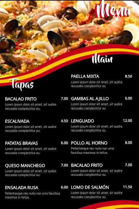 Spanish Food Menu Poster Template | PosterMyWall