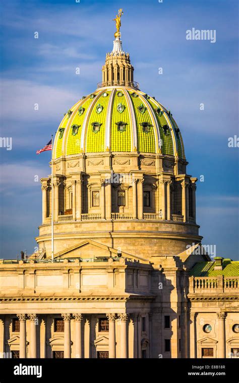 Evening light on the dome of the Pennsylvania State Capitol in ...