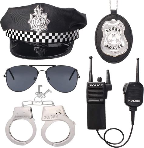 Beelittle - Kit de juego de rol para oficial de policía, esposas, walkie talkies, insignia de ...