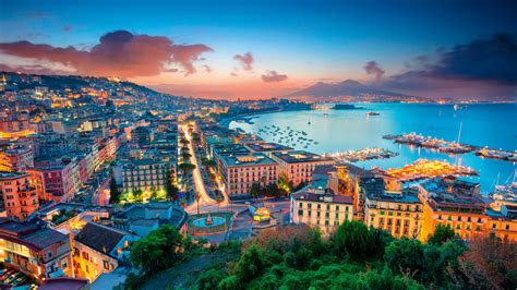 Napoli Night / Naples, Italy. Aerial Night Cityscape With Skyline, Car ...