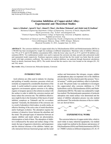 (PDF) Corrosion Inhibition of Copper-nickel Alloy: Experimental and ...