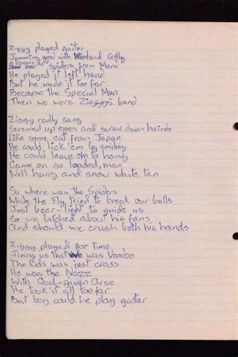 Handwritten Ziggy Stardust Lyrics by David Bowie