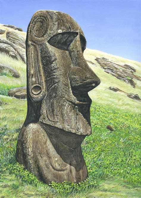 Moai With Flowers Painting by Brent Charbonneau