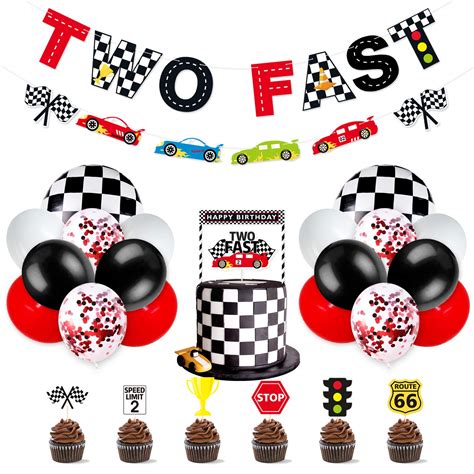 Buy Race Car Two Fast Party Decorations Supplies Racing Theme 2nd Birthday Party Banner Race Car ...