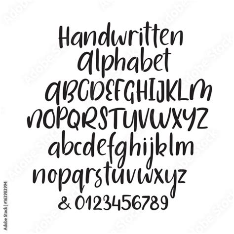 Modern calligraphy alphabet. Handwritten brush letters. Uppercase, lowercase, numbers. Hand ...