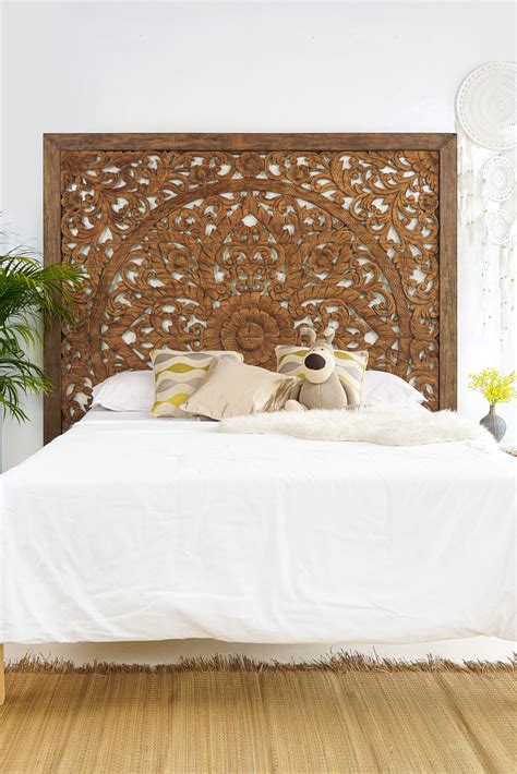 Super King-Sized Carved Headboard, Cottage Decor - Siam Sawadee