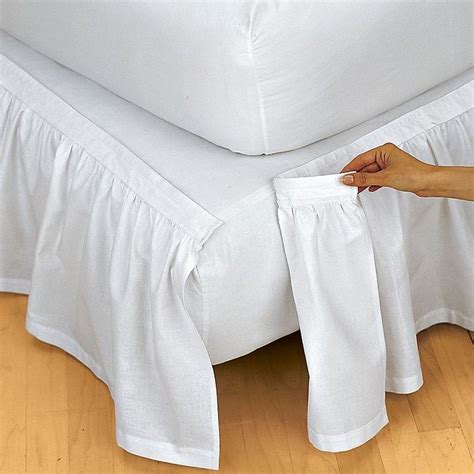 Detachable gathered cotton bedskirt with split corners. Attaches with ...