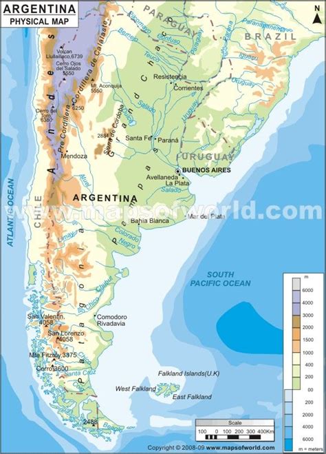 Argentina Physical Map - this web has city maps , geographyical ...