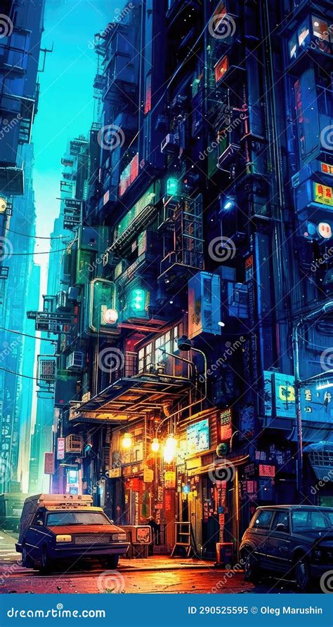 Lovely Anime Cyberpunk City Painting, Digital Painting, Night ...