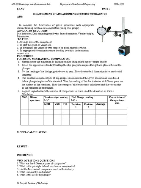 Measurement of Linear Dimensions Using Comparator | PDF | Calibration ...