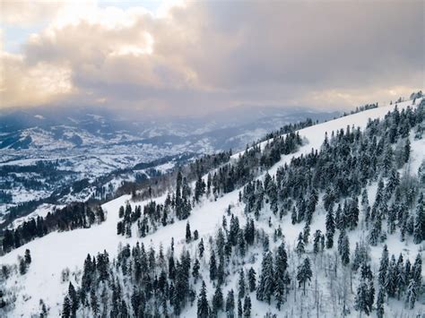 Premium Photo | Aerial view of winter carpathian mountains