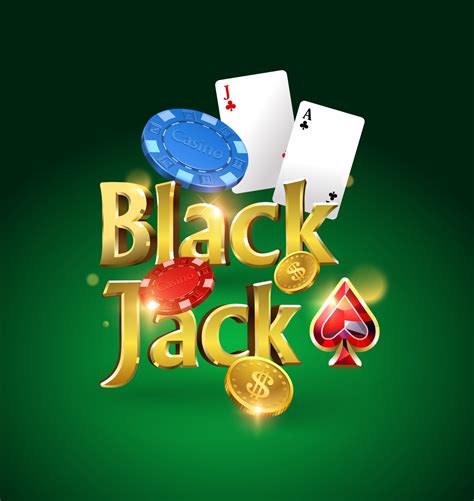 Blackjack logo on a green background with cards, chips and money. Card ...