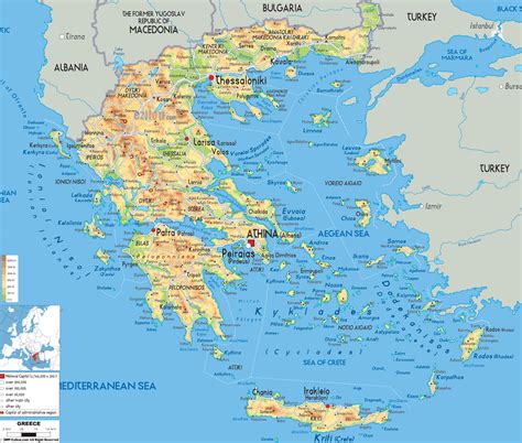 “Makedonia, Greece and physical topographies” | Greece map, Greek islands map, Greece