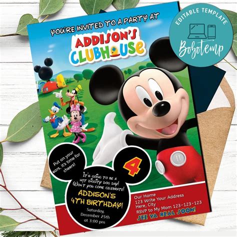 Mickey Mouse Clubhouse Invitation Customizable Template DIY | Bobotemp