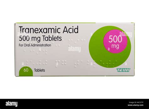 A box of Tranexamic Acid 500mg tablets on a white background Stock Photo - Alamy