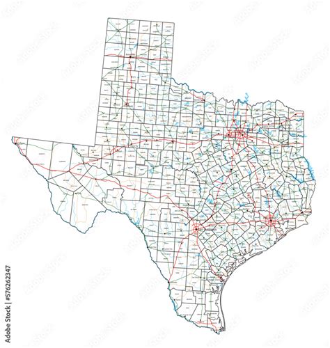 Texas road and highway map. Vector illustration. Stock Vector | Adobe Stock