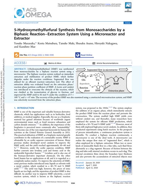 (PDF) 5-Hydroxymethylfurfural Synthesis from Monosaccharides by a Biphasic Reaction–Extraction ...