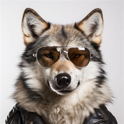 Closeup of Wolf with sunglasses on white background | Premium AI-generated image