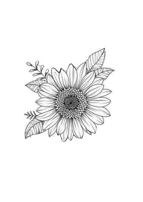 a black and white drawing of a sunflower