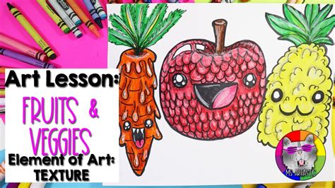 Element of Art: Texture, Cartoon Fruit Drawing Art Lesson, Step-By-Step #distancelearning - YouTube