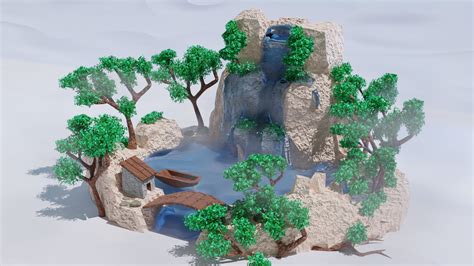 ArtStation - Simple Low Poly Waterfall