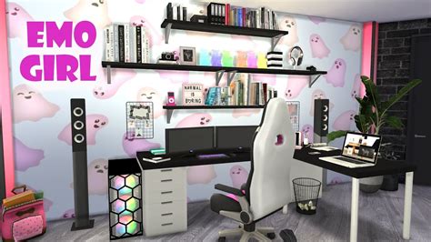 EMO GIRL'S BEDROOM 🤩 | Black & Pink | The Sims 4 | CC Speed Build - YouTube