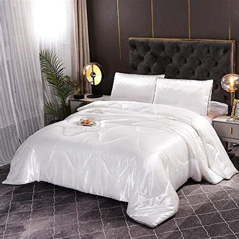 Silk Comforter Set White, Queen Bedding Set, Satin Silky Soft Luxury ...