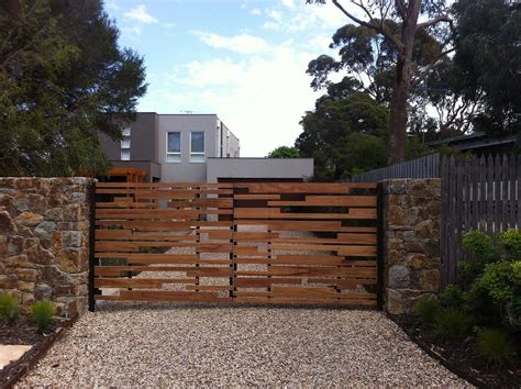 Original steel or timber driveway entrance gates, built in our factory on the Mornington ...