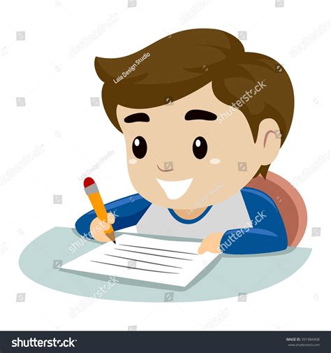 Vector Illustration of a Little Boy writing on a piece of paper #Ad , #sponsored, #Boy# ...