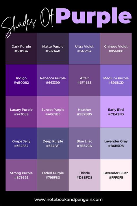 95+ Perfect Shades Of Purple (With Hex Codes) | Purple color palettes, Purple color code, Purple hex