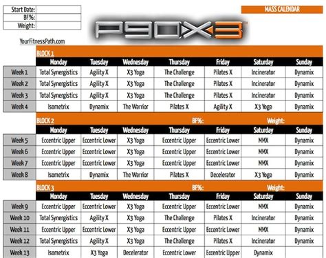 P90X3 Mass Schedule - Workout Schedule King