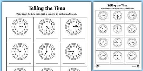 O'clock, Half Past, Quarter Past and Quarter To Worksheet