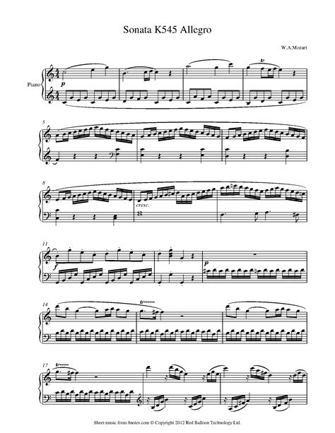 Mozart - Sonata in C K545 Allegro Sheet music for Piano - 8notes.com