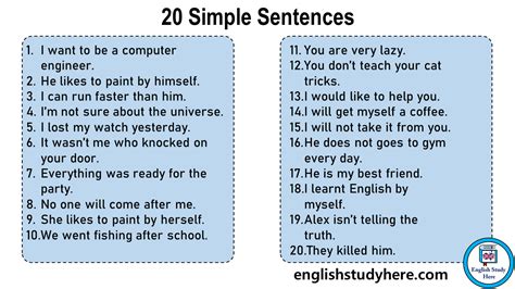 20 Example of Simple Sentence - English Study Here