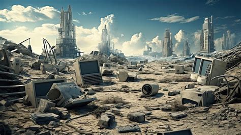 Premium AI Image | Dystopian wasteland with remnants of technology