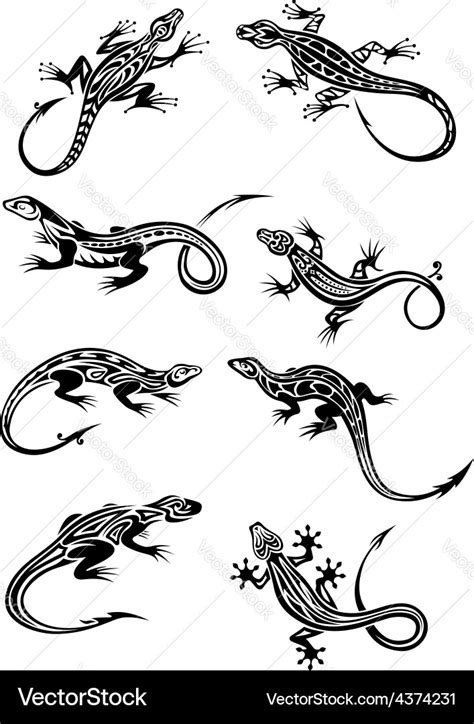 Lizard tattoos with tribal ornaments Royalty Free Vector