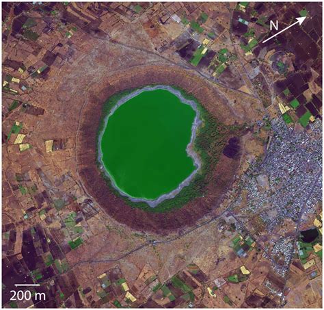 A Worldview 2 image of Lonar crater in India. Image is a true‐color ...