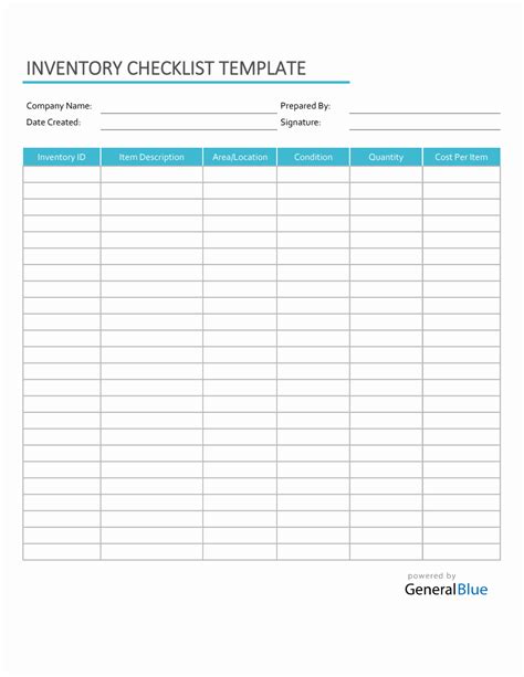 Excel Inventory Checklist Template