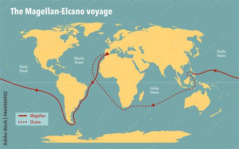 Modern map of the Magellan-Elcano expedition route Stock-Illustration | Adobe Stock