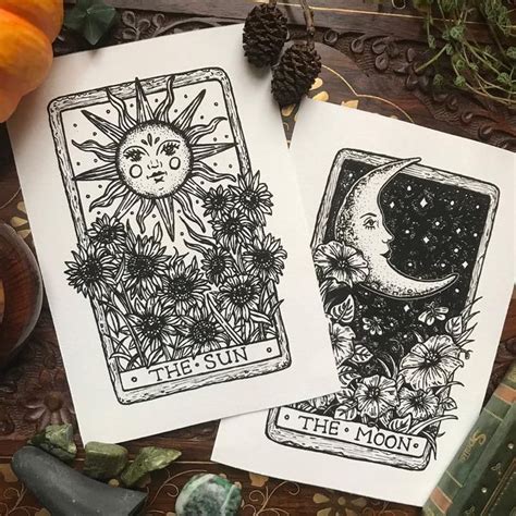 Sun and Moon Tarot Card Art Print Set | Tarot cards art, Tarot card ...