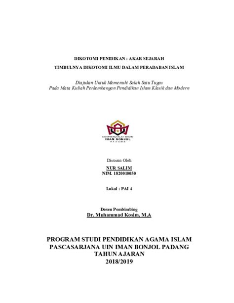 (PDF) DIKOTOMI PENIDIKAN : AKAR SEJARAH TIMBULNYA DIKOTOMI ILMU DALAM ...