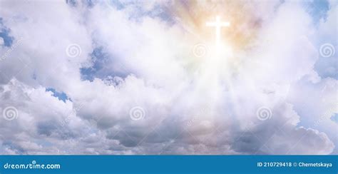 Cross Silhouette in Sky with Clouds, Banner Design. Resurrection of ...