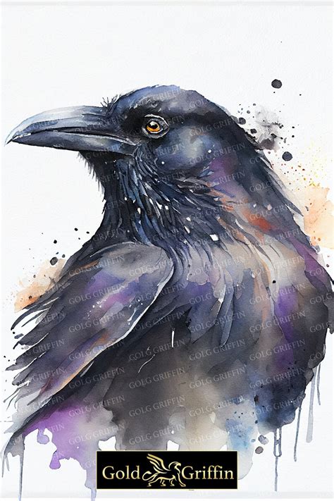 Printable Black Raven Art Print, Watercolor Black Raven Wall Art, Black ...