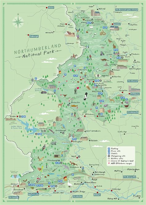 Northumberland National Park Map - Illustrated Maps by Tom Woolley