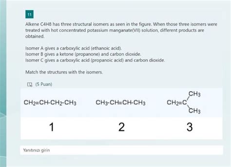 Solved 11 Alkene C4H8 has three structural isomers as seen | Chegg.com