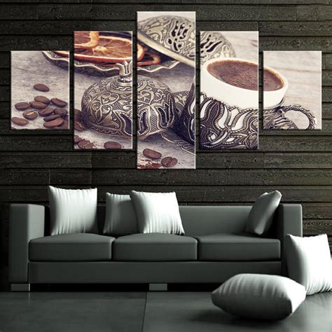 Coffee Cup Royal Print 5 Piece Canvas Art Wall Art Picture Home Decor ...