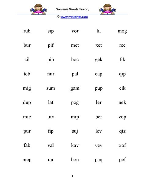 Nonsense Words List ~ 5 Nonsense Word Fluency Wwr ...