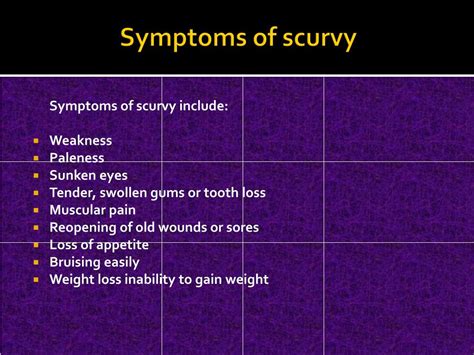 PPT - Scurvy: Causes, Symptoms, Daignosis, Prevention and Treatment PowerPoint Presentation - ID ...