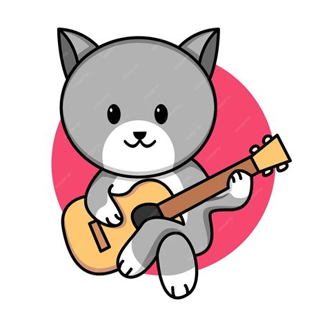 Premium Vector | Cute cat playing guitar cartoon illustration